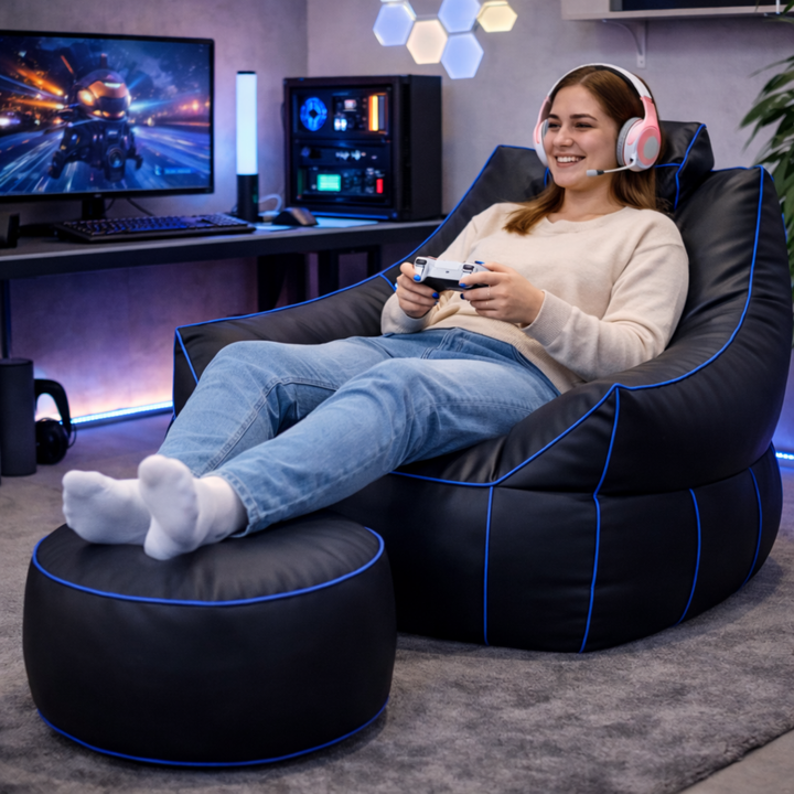 Gaming-Sitzsack aus Kunstleder - 100x110 cm + Fußhocker