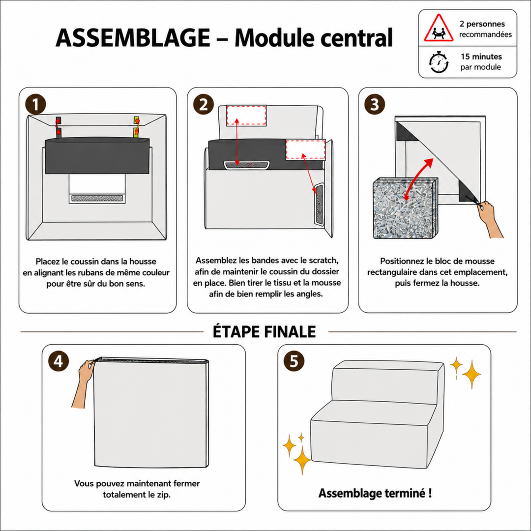 Abnehmbarer Mittelmodul - Für modulares Sofa - Kord - 90x82 cm
