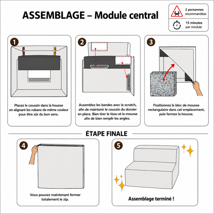 Abnehmbarer Mittelmodul - Für modulares Sofa - Kord - 90x82 cm