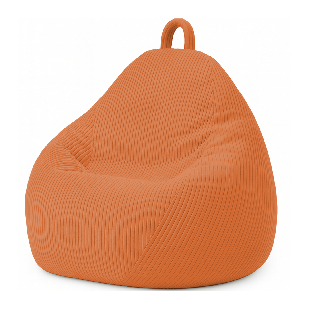 Pouf poire déhoussable en velours côtelé terracotta, forme poire rembourrée avec poignée