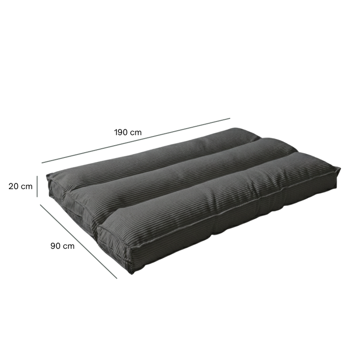 Futon déhoussable gris foncé 90 x 190 cm, vue avec dimensions