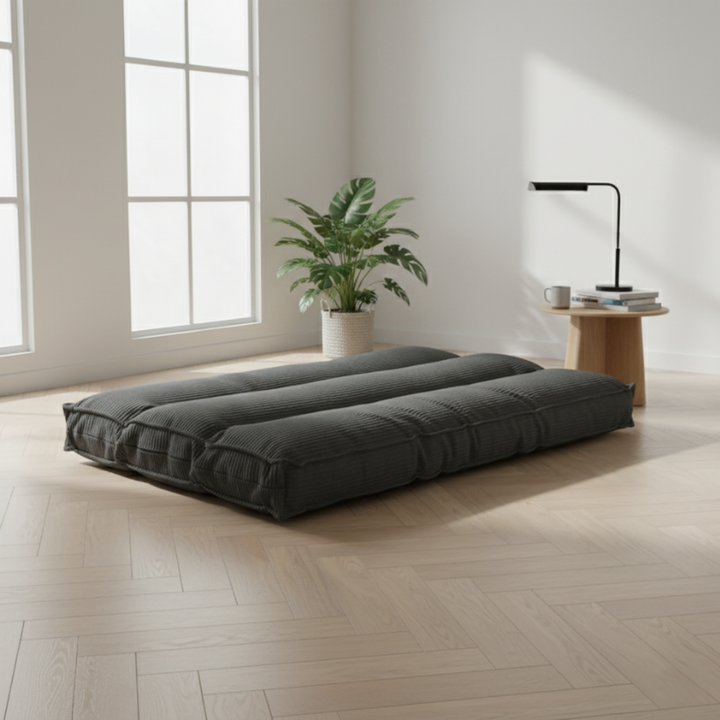 Futon déhoussable gris foncé 90 x 190 cm, velours côtelé