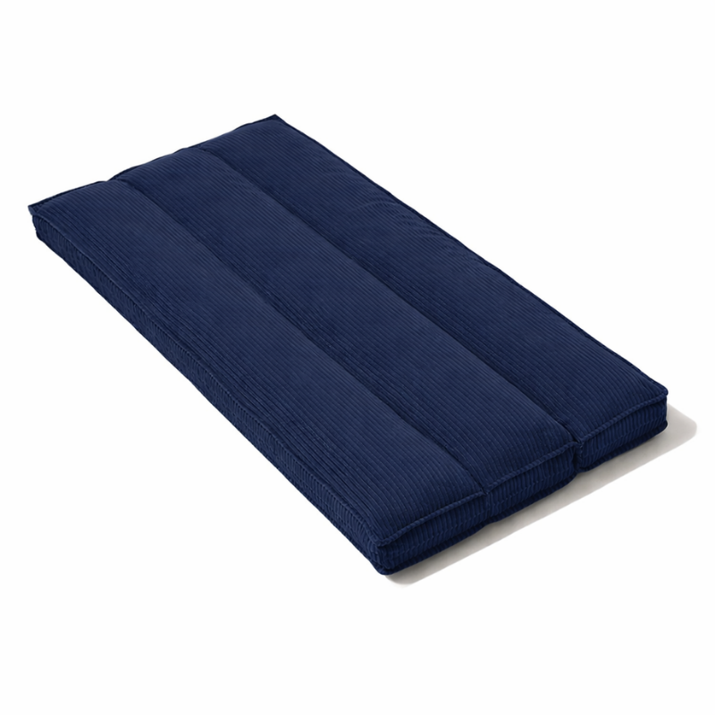 Futon déhoussable bleu foncé rayé, 90 x 190 cm.