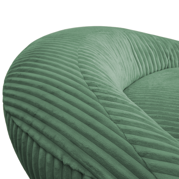 Pouf XXL en velours côtelé vert, gros plan de la texture