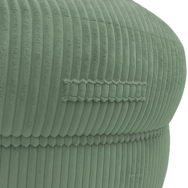 Pouf XXL en velours côtelé vert, détail de la couture