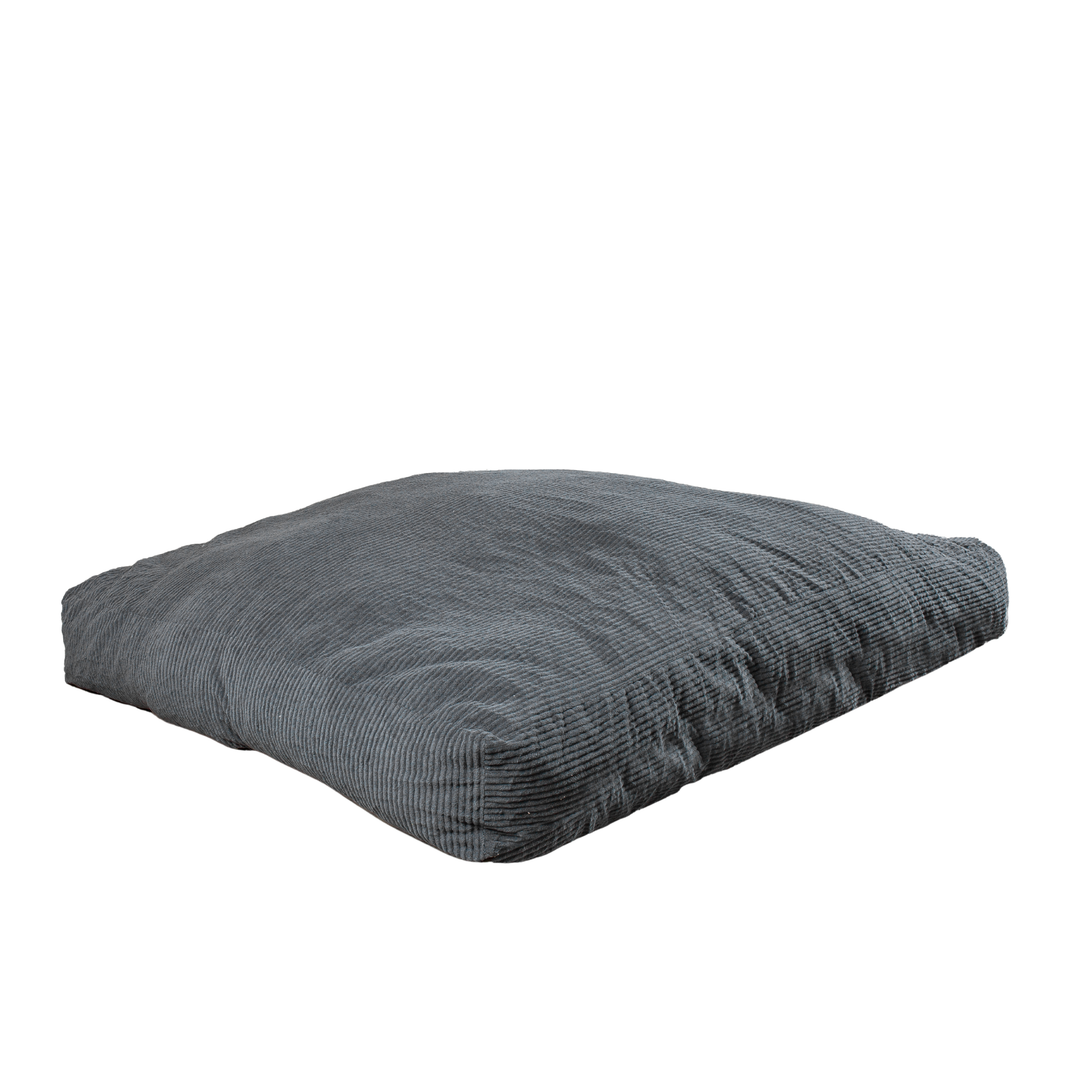 Pouf lit convertible 2-en-1 gris foncé, déployé en lit