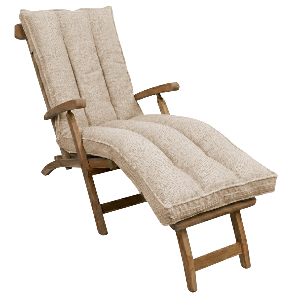 Coussin de bain de soleil déhoussable beige, coussin long avec surpiqûres et fermeture