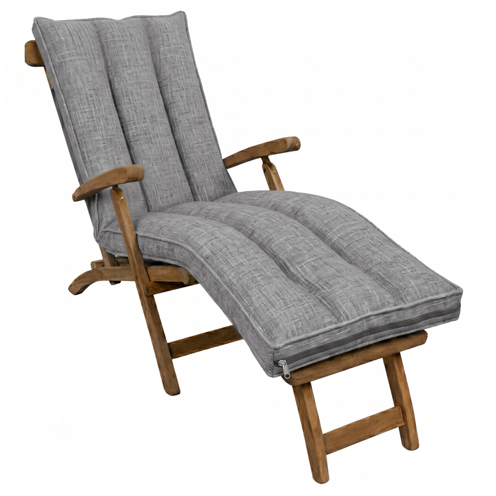 Coussin de bain de soleil déhoussable gris foncé, housse amovible, assise longue