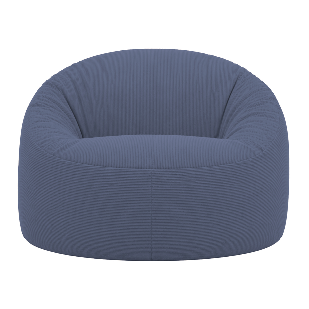 Pouf déhoussable en velours côtelé bleu foncé, forme ronde