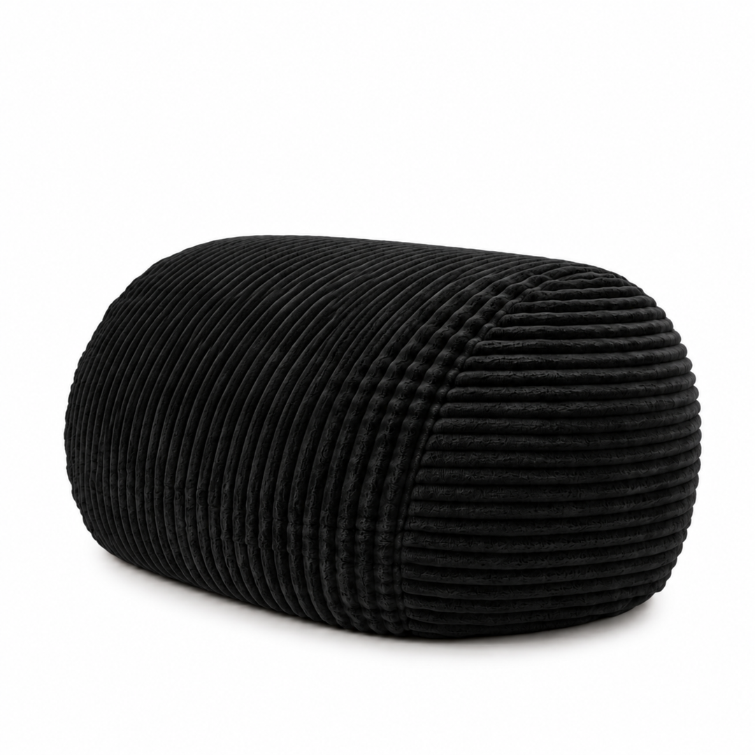 Pouf long géant déhoussable noir en fourrure côtelée