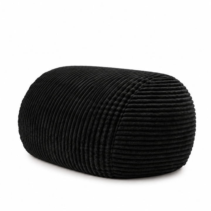 Pouf long géant déhoussable noir en fourrure côtelée