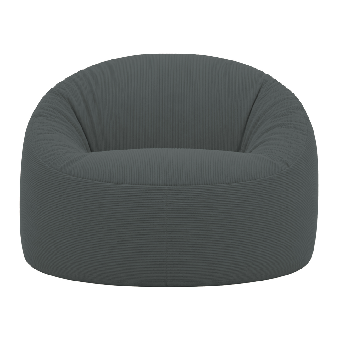 Pouf déhoussable en velours côtelé gris foncé, forme ronde avec assise capitonnée