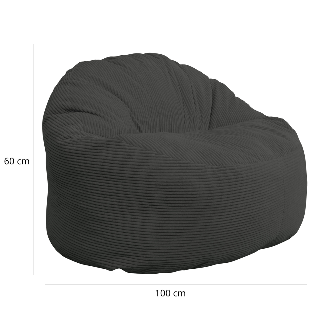 Pouf velours côtelé, dimensions indiquées 100 cm de large, hauteur 60 cm