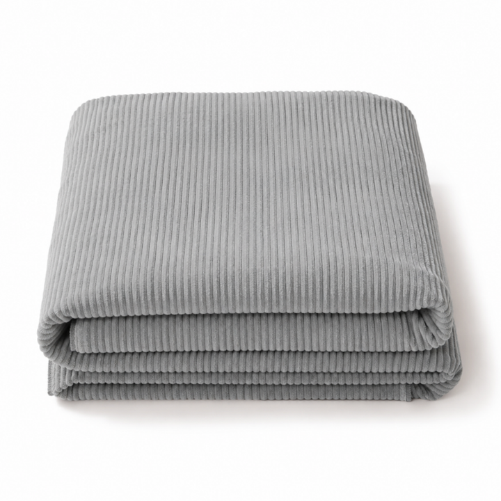 Housse de futon 140x190 cm en velours côtelé gris clair, pliée