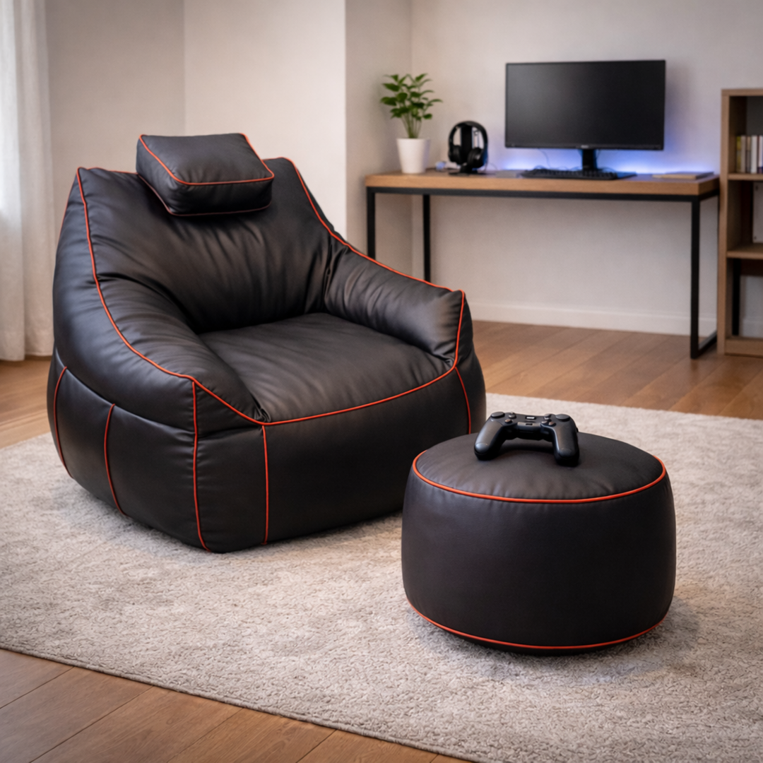 Gaming-Sitzsack aus Kunstleder - 100x110 cm + Fußhocker