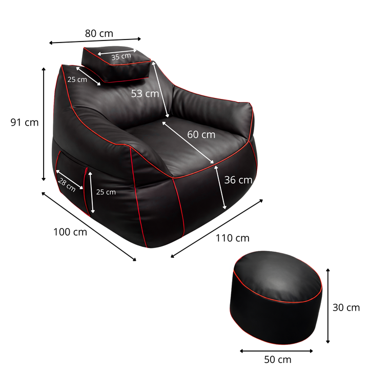 Gaming-Sitzsack aus Kunstleder - 100x110 cm + Fußhocker