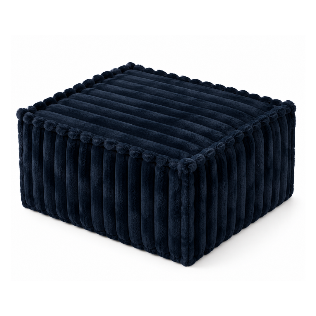Module repose-pieds déhoussable en fourrure côtelée bleu, rectangulaire 80x60 cm