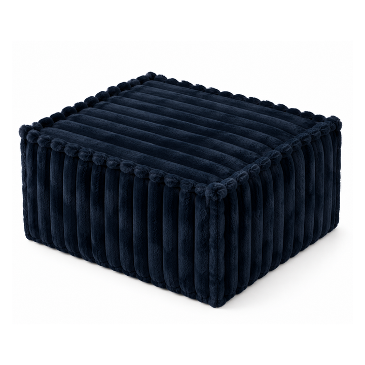 Module repose-pieds déhoussable en fourrure côtelée bleu, rectangulaire 80x60 cm