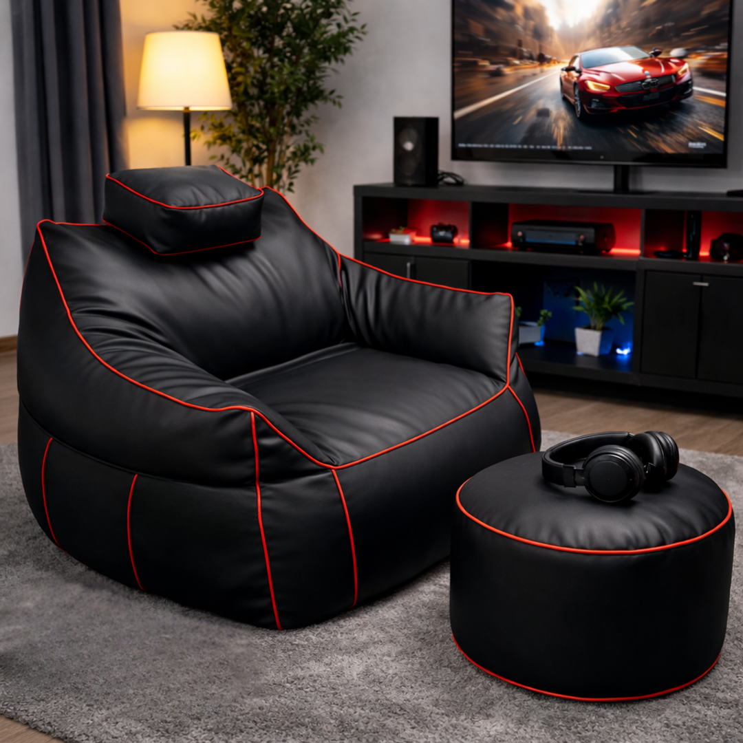Gaming-Sitzsack aus Kunstleder - 100x110 cm + Fußhocker
