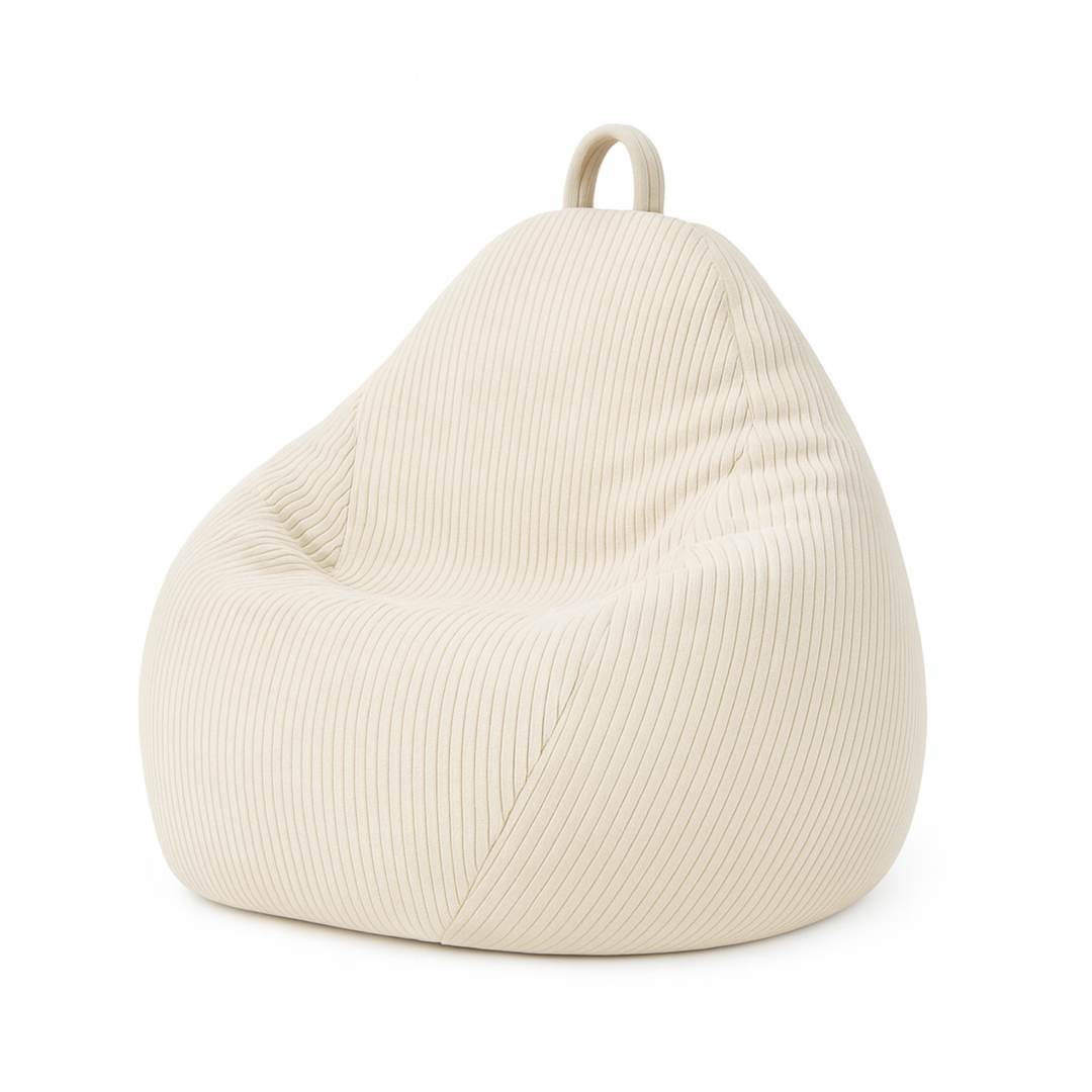 Pouf poire déhoussable en velours côtelé, forme poire rembourrée avec poignée