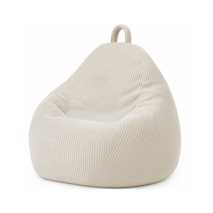 Pouf poire déhoussable en velours côtelé, forme poire rembourrée avec poignée