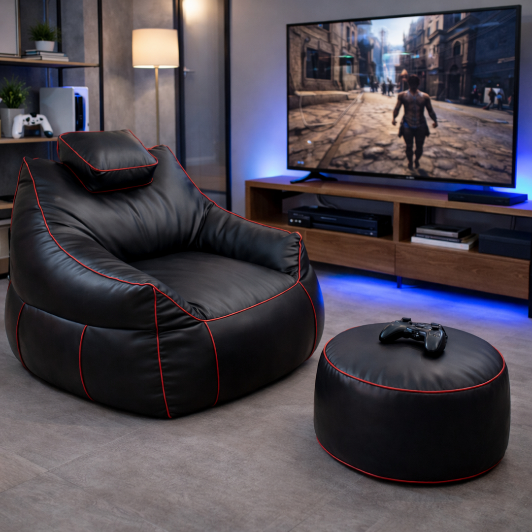 Gaming-Sitzsack aus Kunstleder - 100x110 cm + Fußhocker