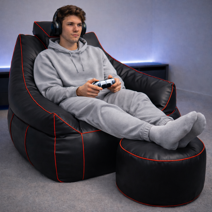 Gaming-Sitzsack aus Kunstleder - 100x110 cm + Fußhocker