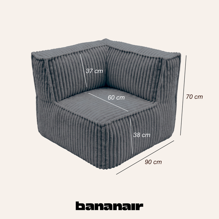 Module d’angle gauche déhoussable en velours côtelé gris foncé, 90x90 cm
