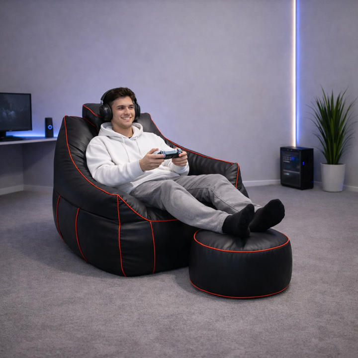 Gaming-Sitzsack aus Kunstleder - 100x110 cm + Fußhocker