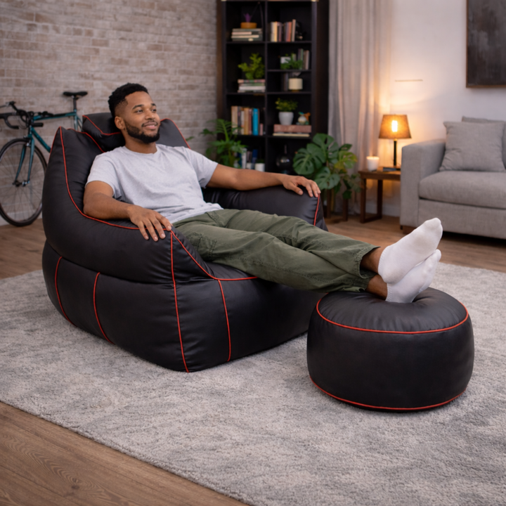 Gaming-Sitzsack aus Kunstleder - 100x110 cm + Fußhocker