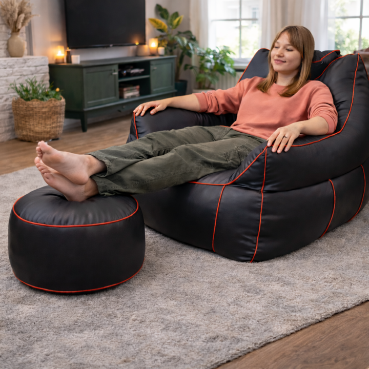 Gaming-Sitzsack aus Kunstleder - 100x110 cm + Fußhocker