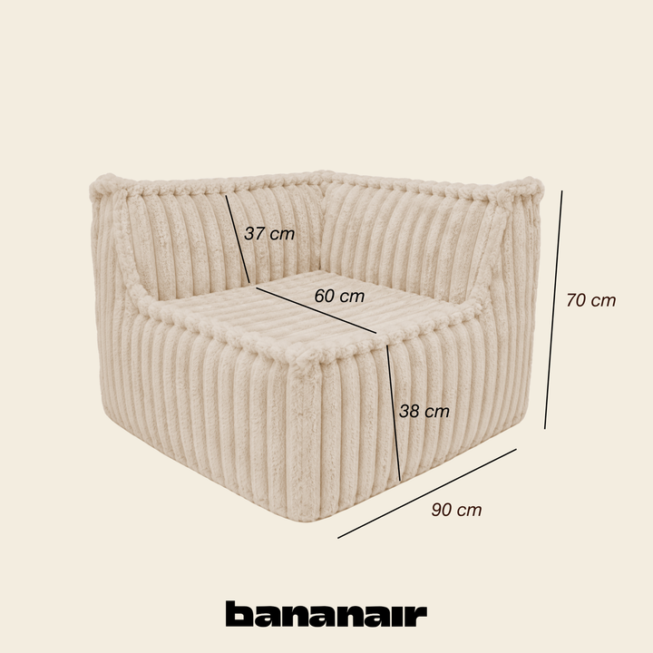 Module d’angle gauche déhoussable en fourrure côtelée beige, 90x90 cm