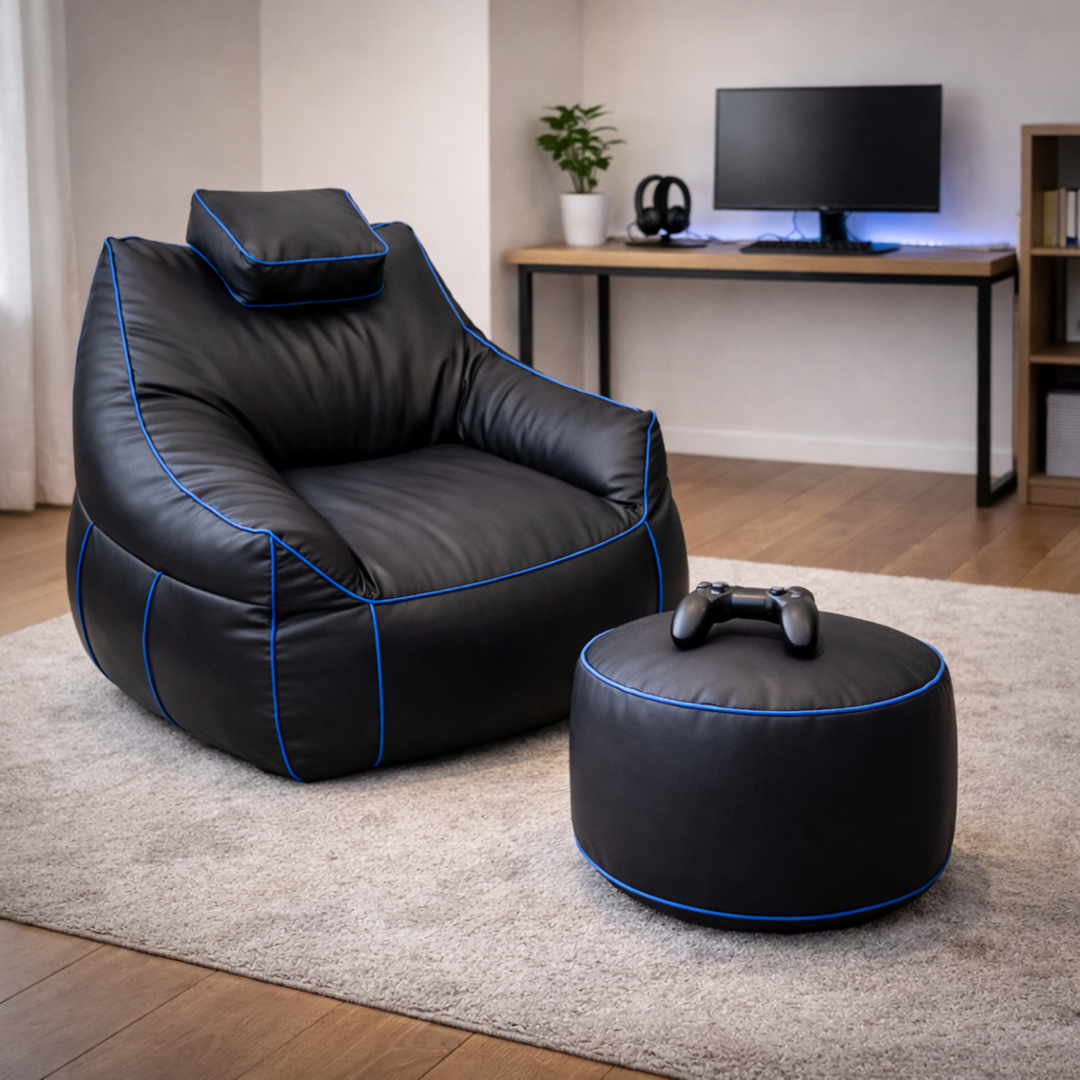 Gaming-Sitzsack aus Kunstleder - 100x110 cm + Fußhocker