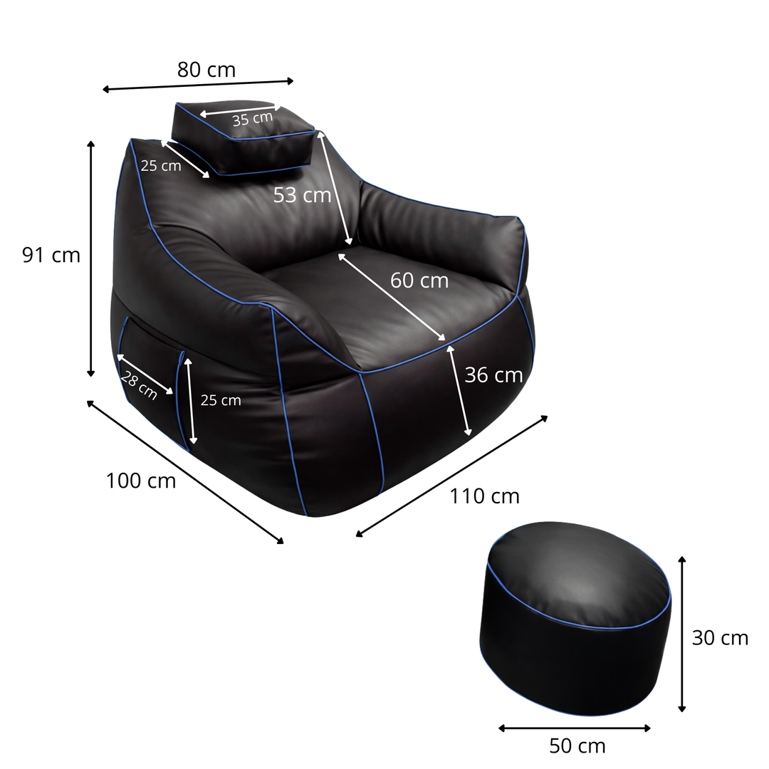 Gaming-Sitzsack aus Kunstleder - 100x110 cm + Fußhocker