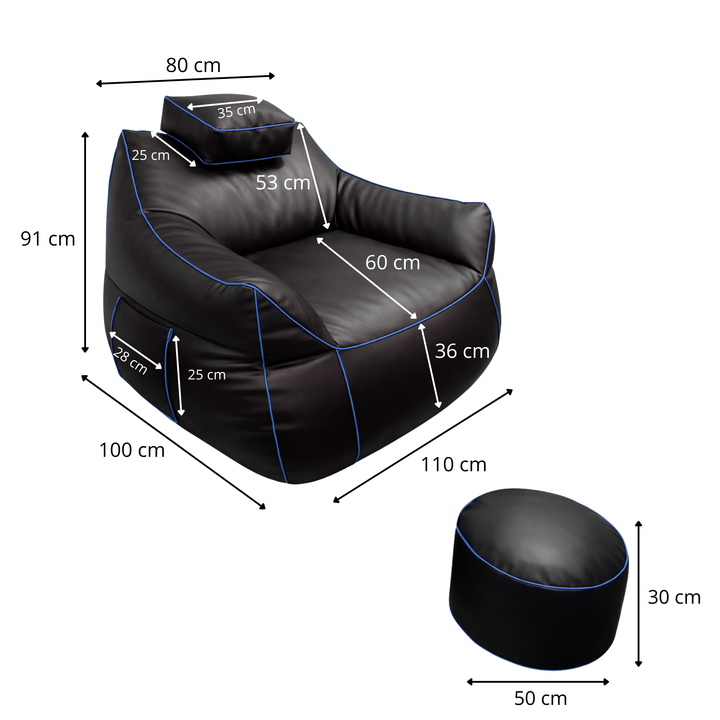 Gaming-Sitzsack aus Kunstleder - 100x110 cm + Fußhocker