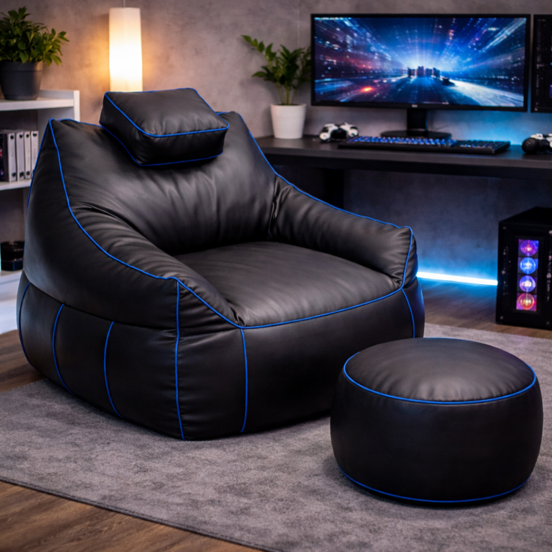 Gaming-Sitzsack aus Kunstleder - 100x110 cm + Fußhocker
