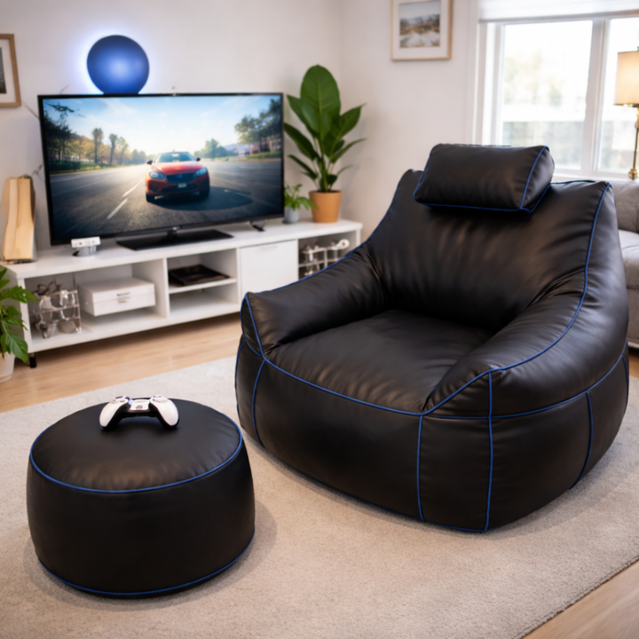 Gaming-Sitzsack aus Kunstleder - 100x110 cm + Fußhocker