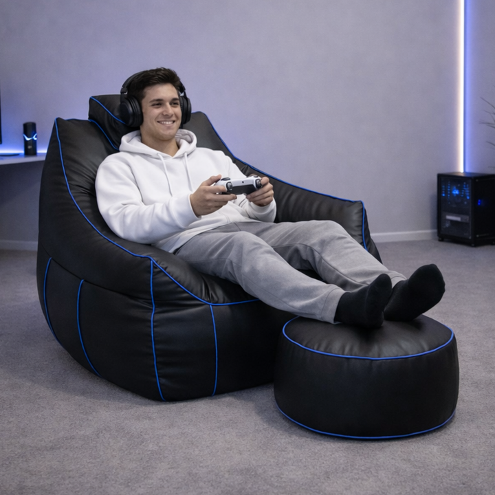 Gaming-Sitzsack aus Kunstleder - 100x110 cm + Fußhocker