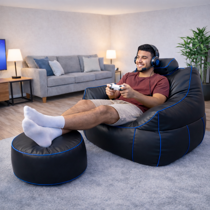 Gaming-Sitzsack aus Kunstleder - 100x110 cm + Fußhocker