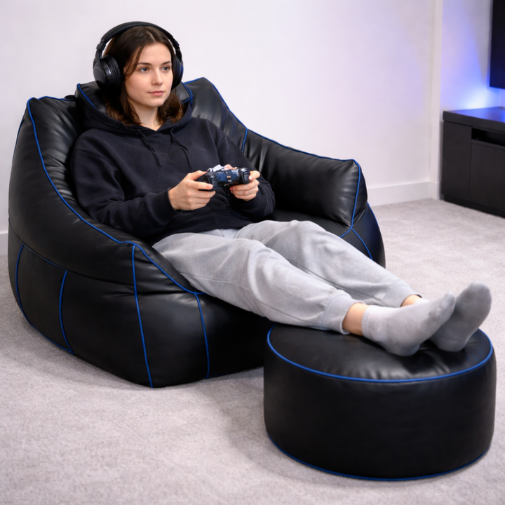 Gaming-Sitzsack aus Kunstleder - 100x110 cm + Fußhocker