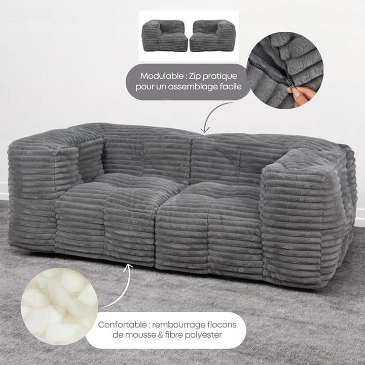 Modulares Sofa aus Cordfell - 90x180 cm