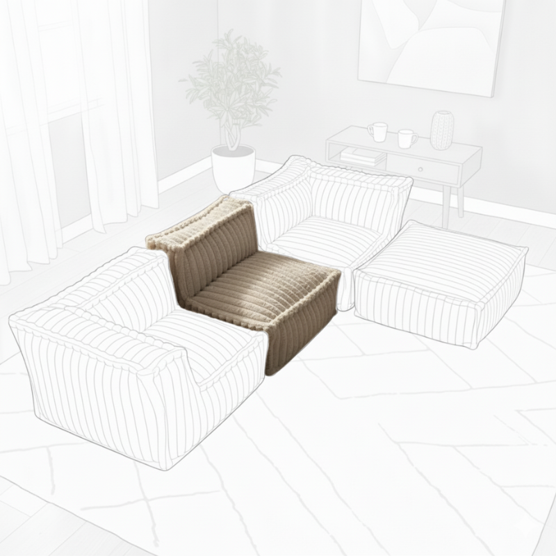 Zentrales Modul für modulares Sofa - Rippenfell - 90x82 cm