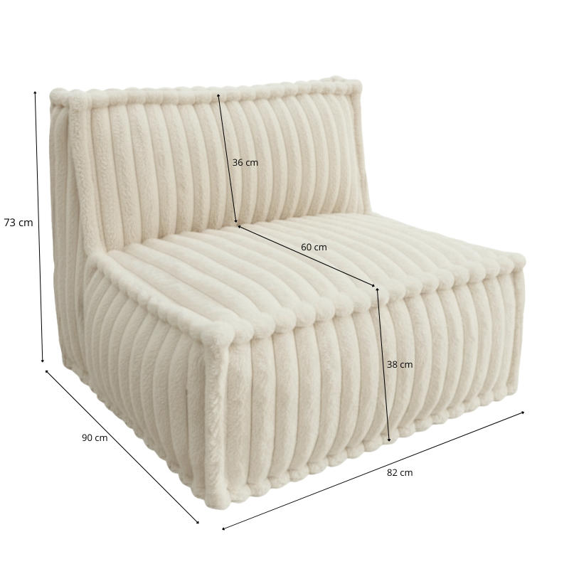 Zentrales Modul für modulares Sofa - Rippenfell - 90x82 cm