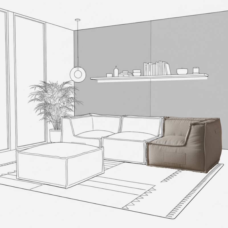 Reversibles Eckmodul für modulares Sofa - Leinenoptik - 90x90 cm