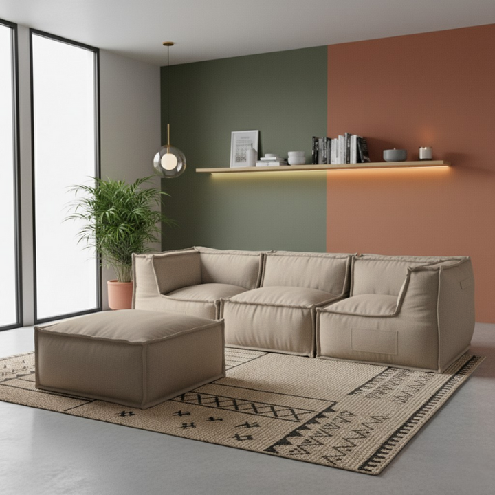 Hocker-Récamiere für Modulsofa - Leinenoptik - 80x60x38 cm