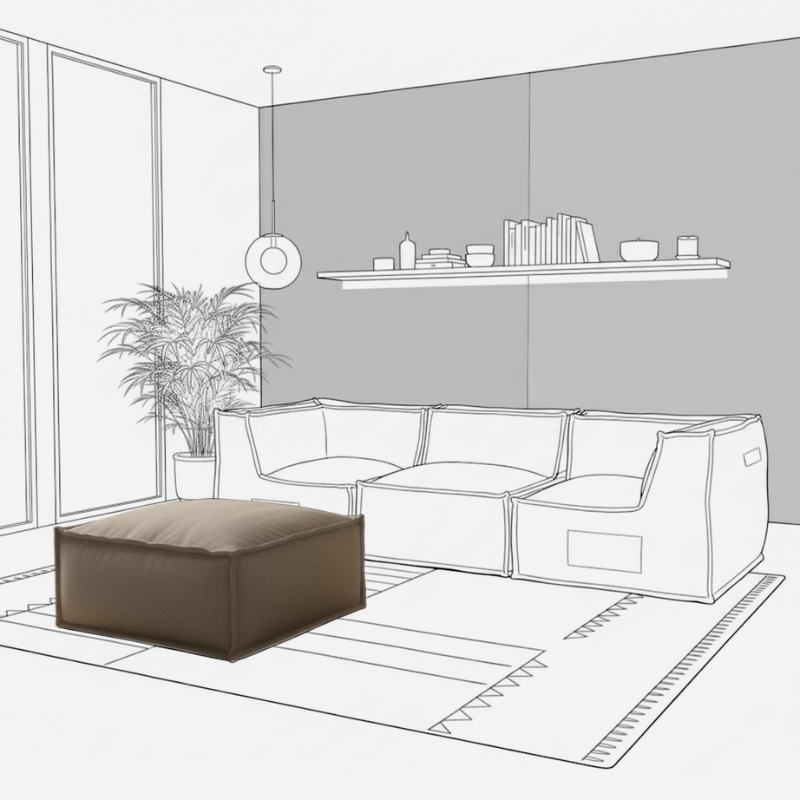 Hocker-Récamiere für Modulsofa - Leinenoptik - 80x60x38 cm