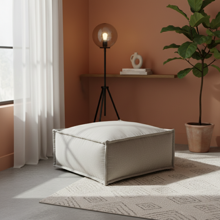 Hocker-Récamiere für Modulsofa - Leinenoptik - 80x60x38 cm