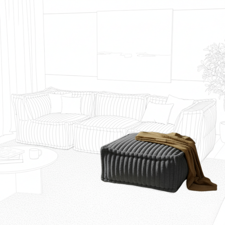 Hocker-Récamiere für modulares Sofa - Rippfell - 80x60x38 cm
