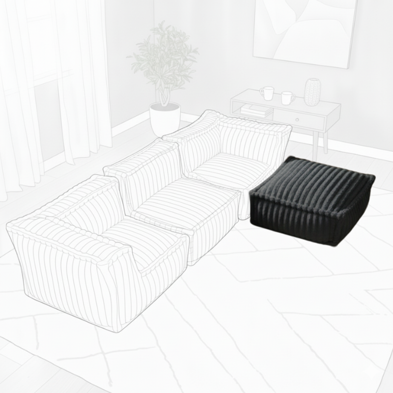 Hocker-Récamiere für modulares Sofa - Rippfell - 80x60x38 cm